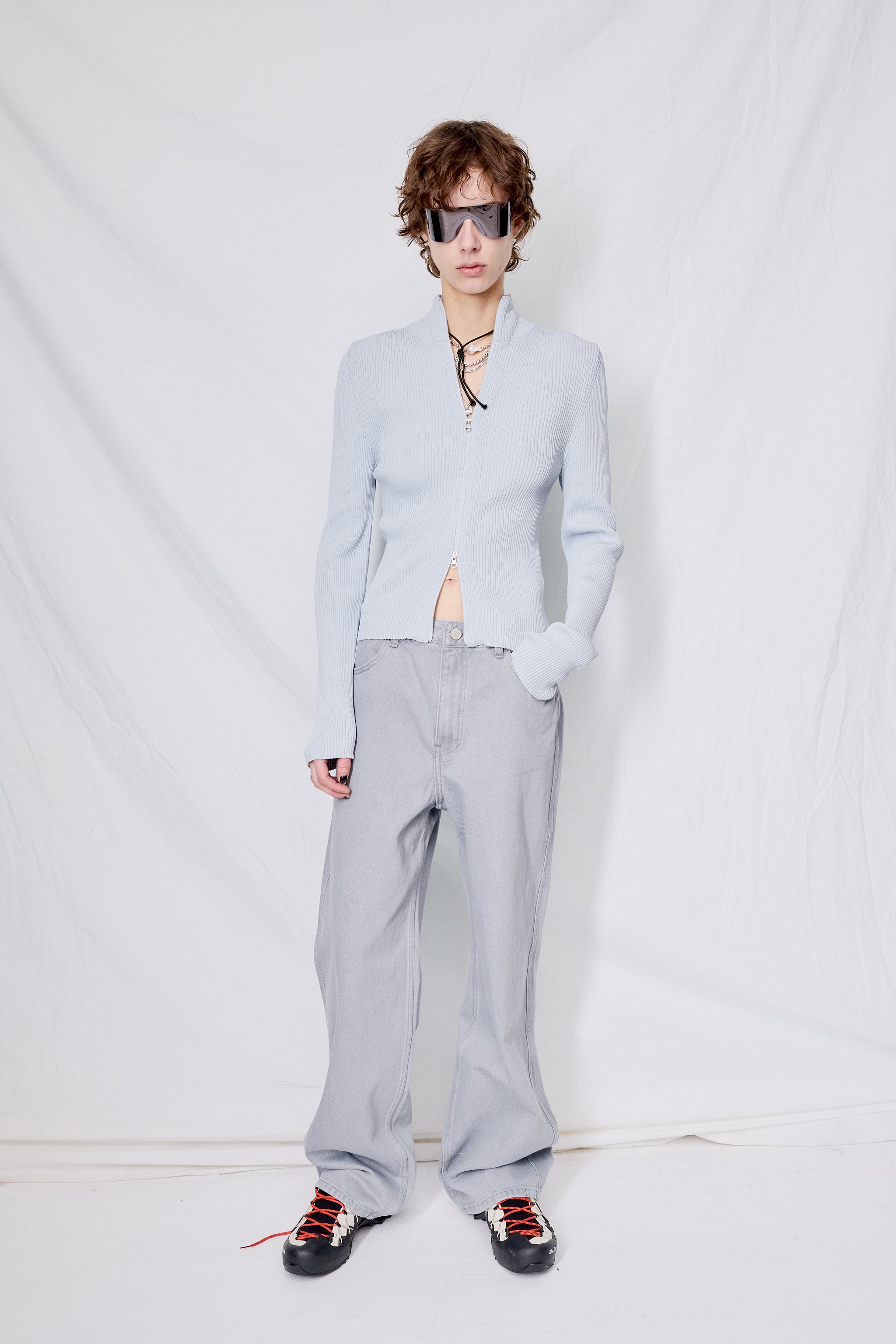 【AMOMENTO】24ss SEMI WIDE BOOTS CUT AMOMENTO Light Grey Semi Wide Boots Cut Jeans - Light Grey