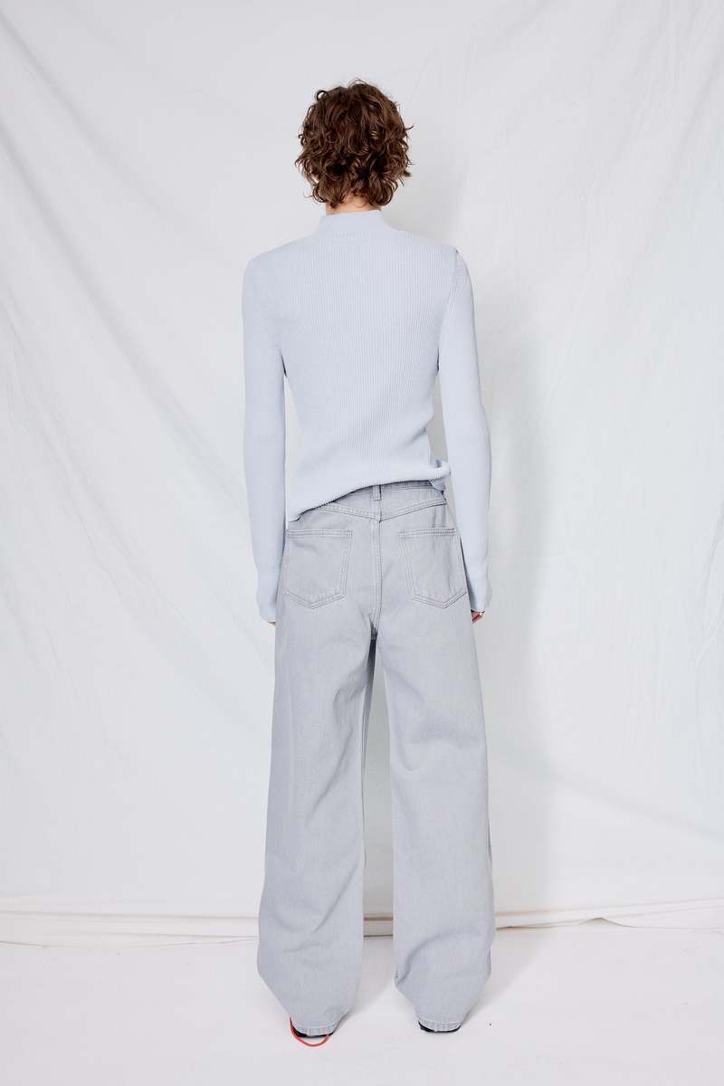 AMOMENTO Light Grey Semi Wide Boots Cut Jeans - Light Grey