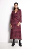 Salasai Full Length V-neck Flute Sleeve Bow Tie Dress - Mulberry Tweed Check - Thumbnail 1