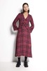 Salasai Full Length V-neck Flute Sleeve Bow Tie Dress - Mulberry Tweed Check - Thumbnail 4