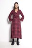 Salasai Full Length V-neck Flute Sleeve Bow Tie Dress - Mulberry Tweed Check - Thumbnail 5