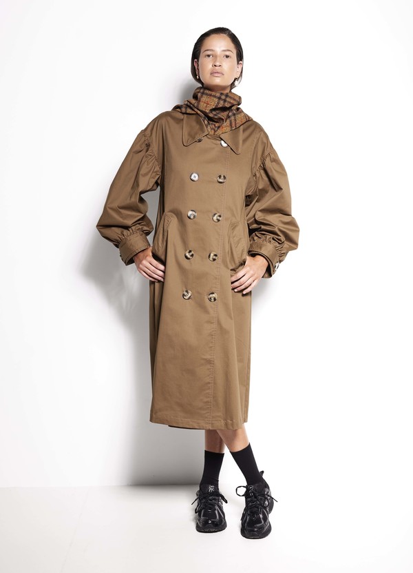 Salasai East Element Double Breasted Pleat Sleeve Trench - Tobacco