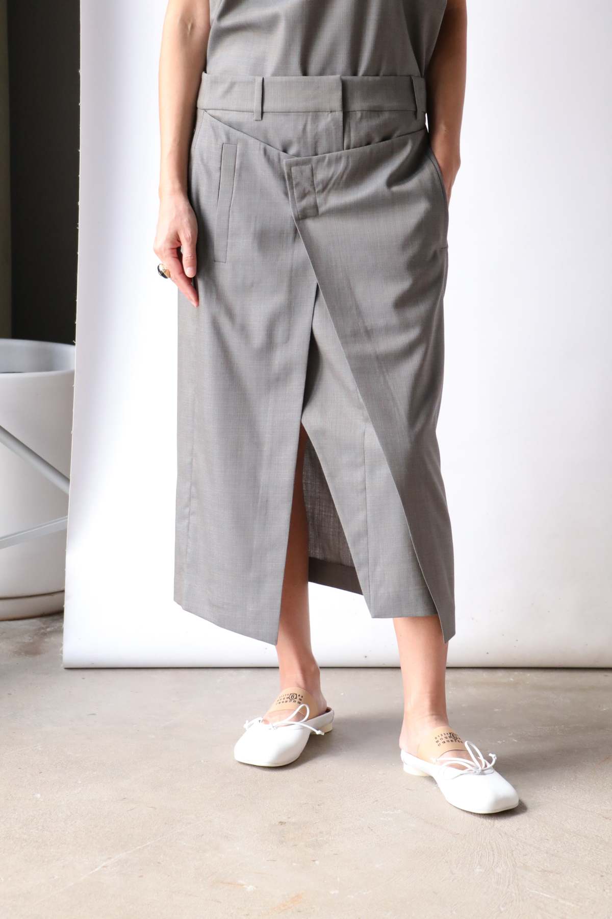 Tibi Grant Crossdye Suiting Wrap Trouser Skirt - Grey Multi - Image 2 of 6