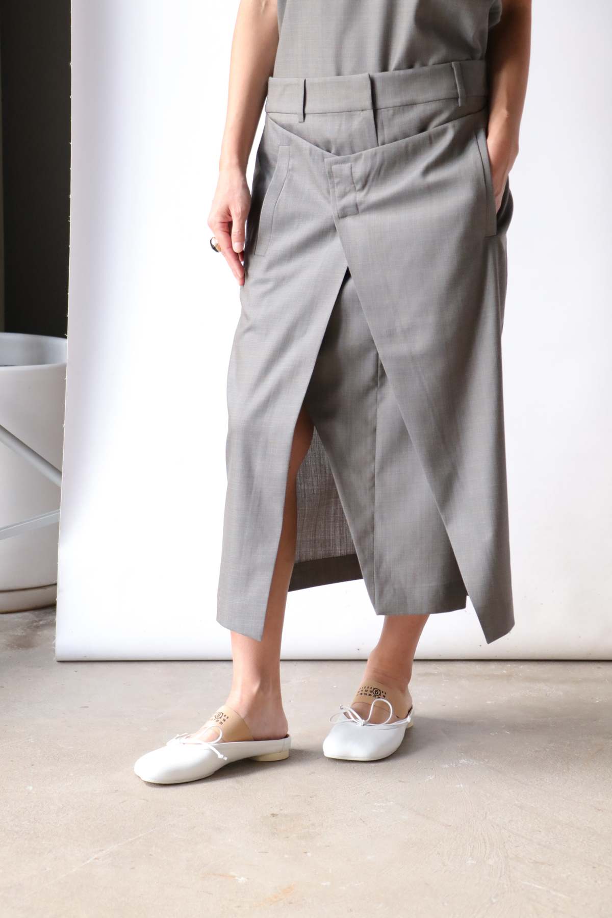 Tibi Grant Crossdye Suiting Wrap Trouser Skirt - Grey Multi - Image 4 of 6