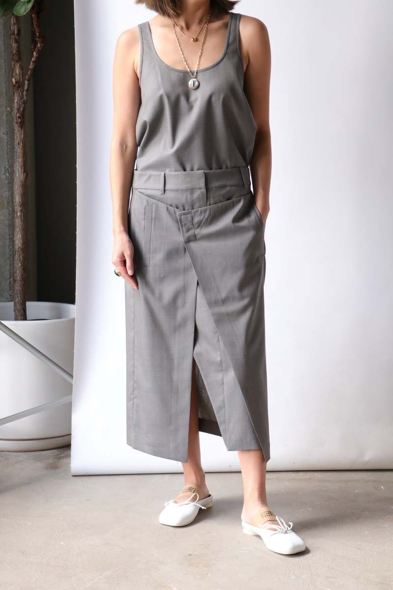 Tibi Grant Crossdye Suiting Wrap Trouser Skirt - Grey Multi