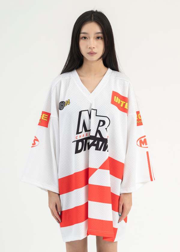 Martine Rose OVERSIZED FOOTBALL TOP - WHITE/RED | Garmentory