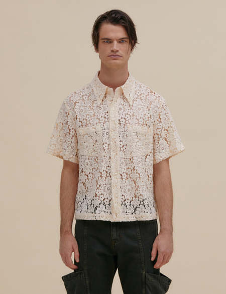 white organza button down