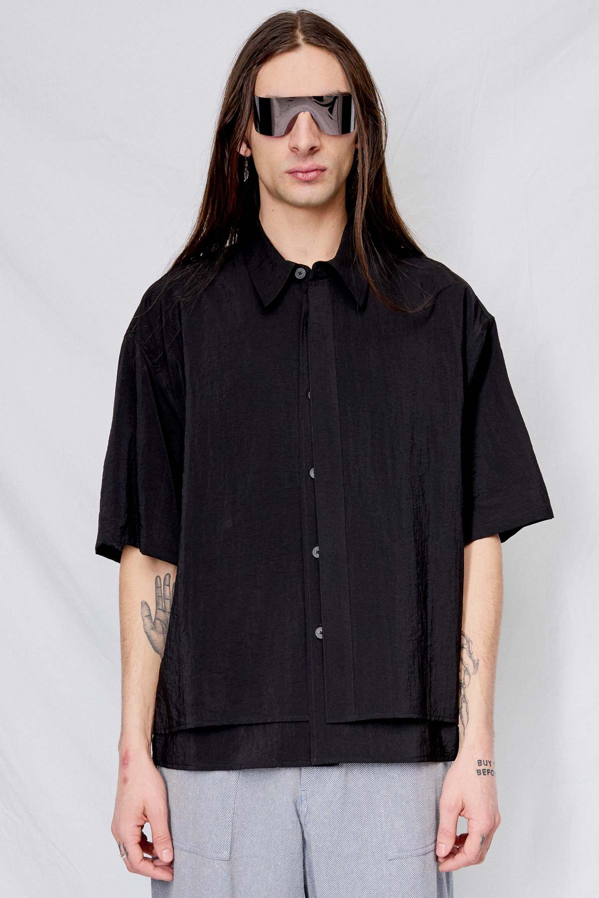 LE17SEPTEMBRE HOMME Double Layered Short Sleeve Shirt - Black - Image 1 of 4