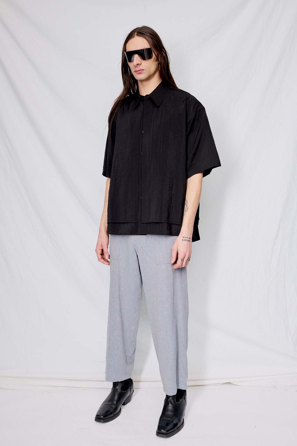 LE17SEPTEMBRE HOMME Double Layered Short Sleeve Shirt - Black - Image 3 of 4