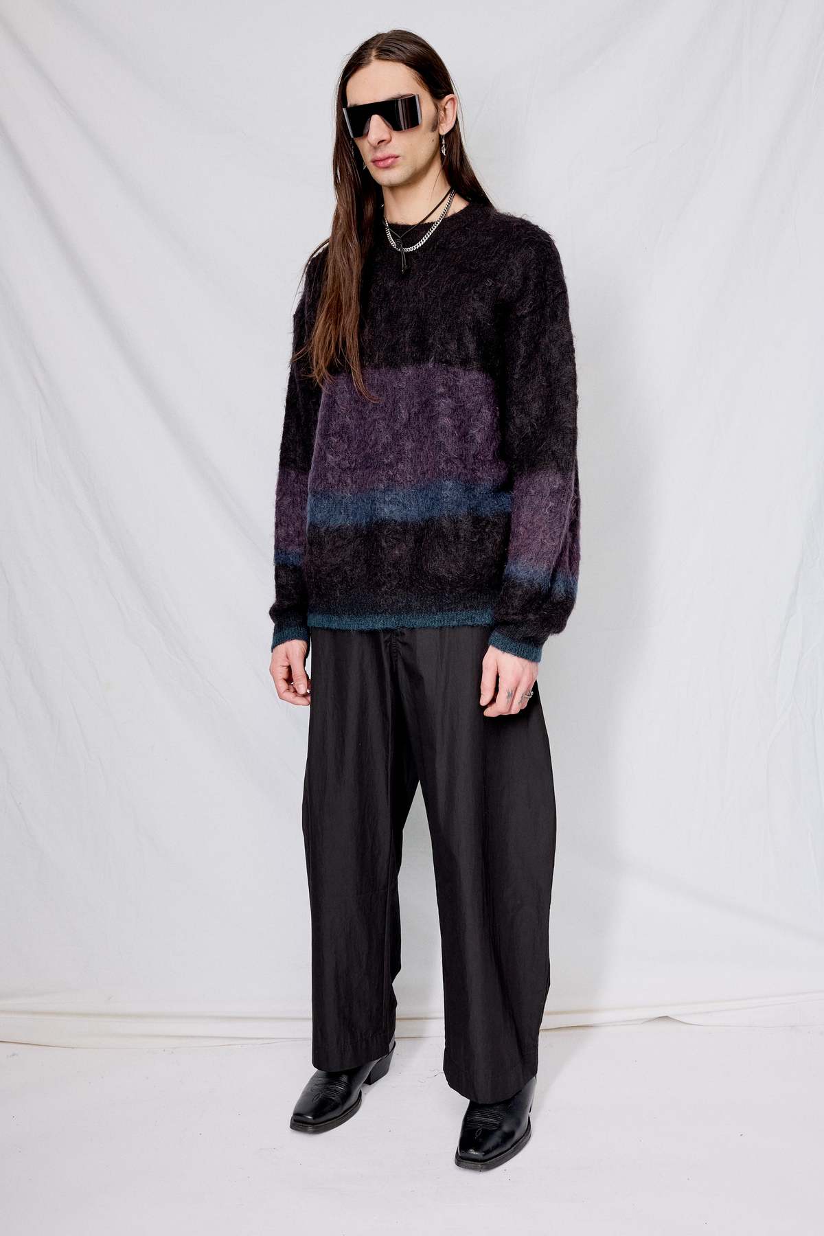 Yoke Mohair Border Crewneck - Black | Garmentory