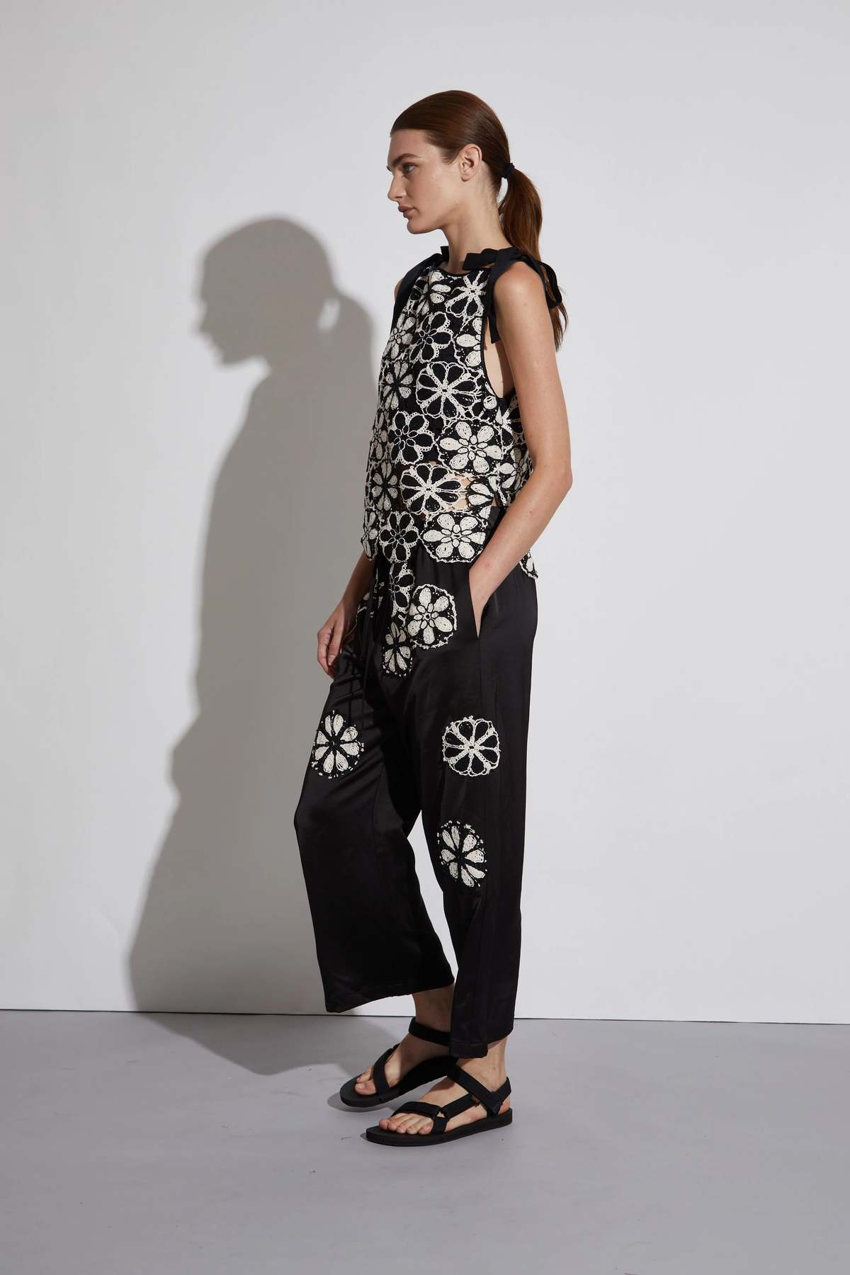 Saint Art Ruby Crochet Tie Top - Black/Cream | Garmentory