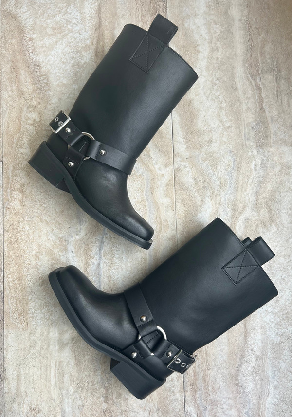 Ganni Biker Tubular Mid Shaft Boot - Black | Garmentory