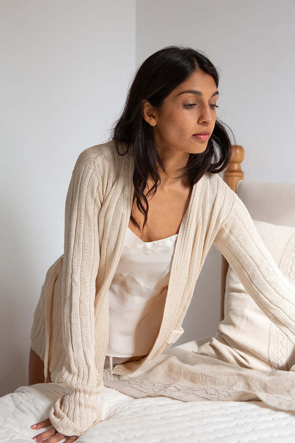Erica Tanov Pima Cotton Lounge Cardigan - Natural
