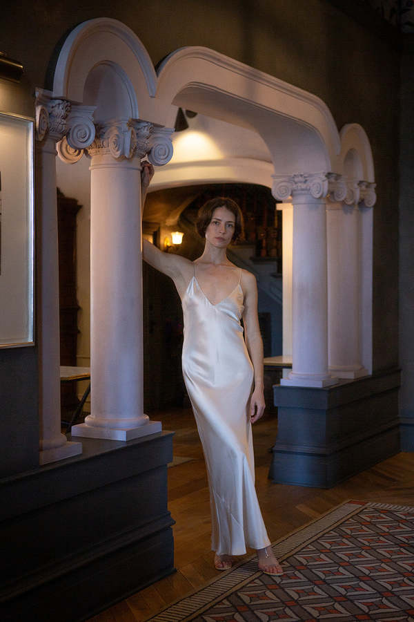 Tallulah Silk Charmeuse Gown in Alabaster 2