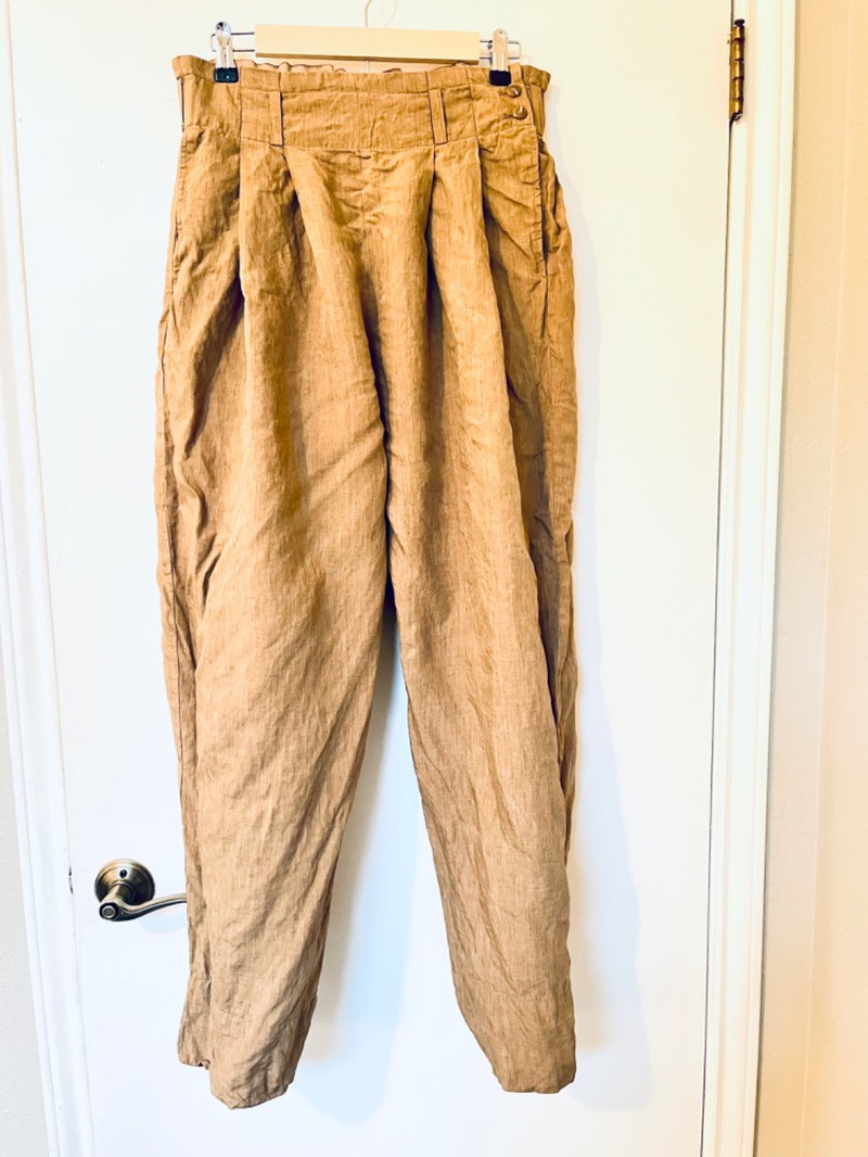 Linen Peg Leg Pants in Dark Beige