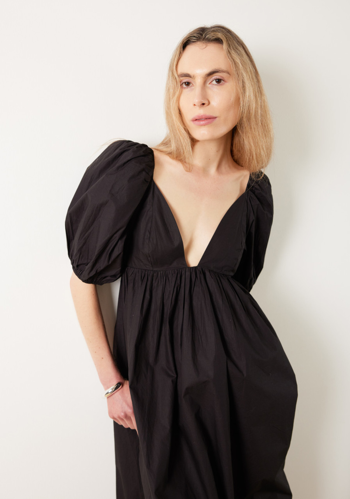 GANNI　Cotton Poplin Maxi Dress Bright White Cotton Poplin Smock Maxi Dress | GANNI CA