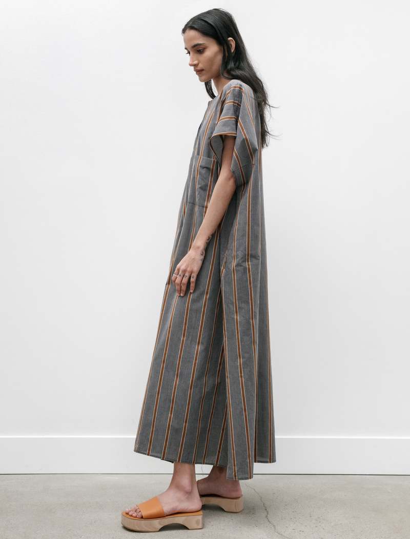 CristaSeya  Light Cotton Caftan - Striped Black/Noisette
