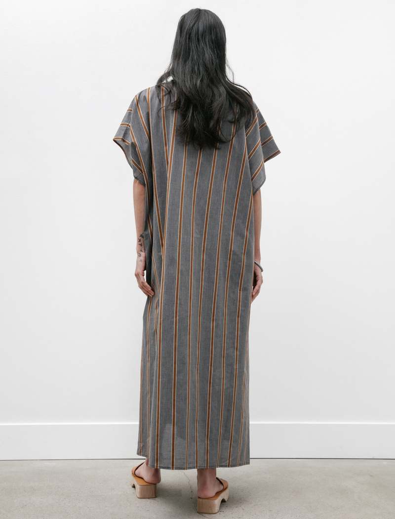 CristaSeya  Light Cotton Caftan - Striped Black/Noisette