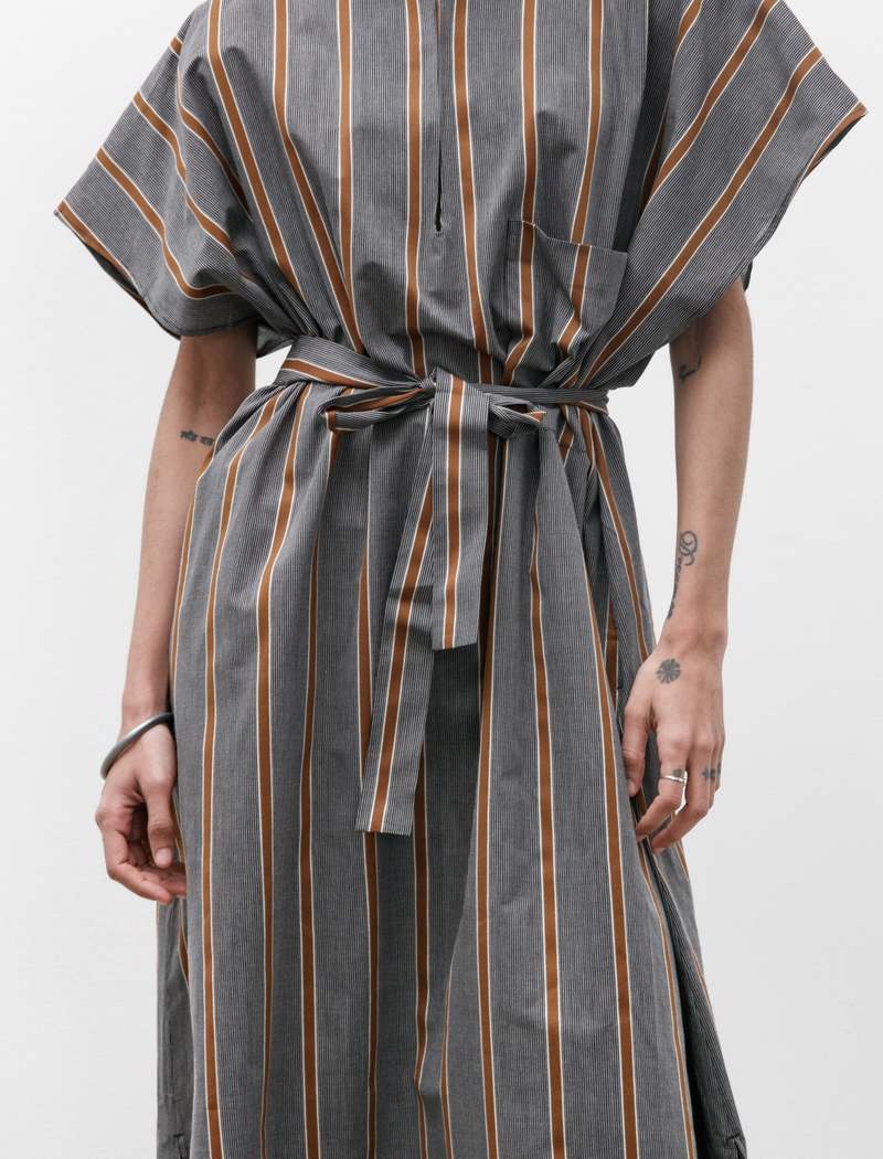 CristaSeya  Light Cotton Caftan - Striped Black/Noisette
