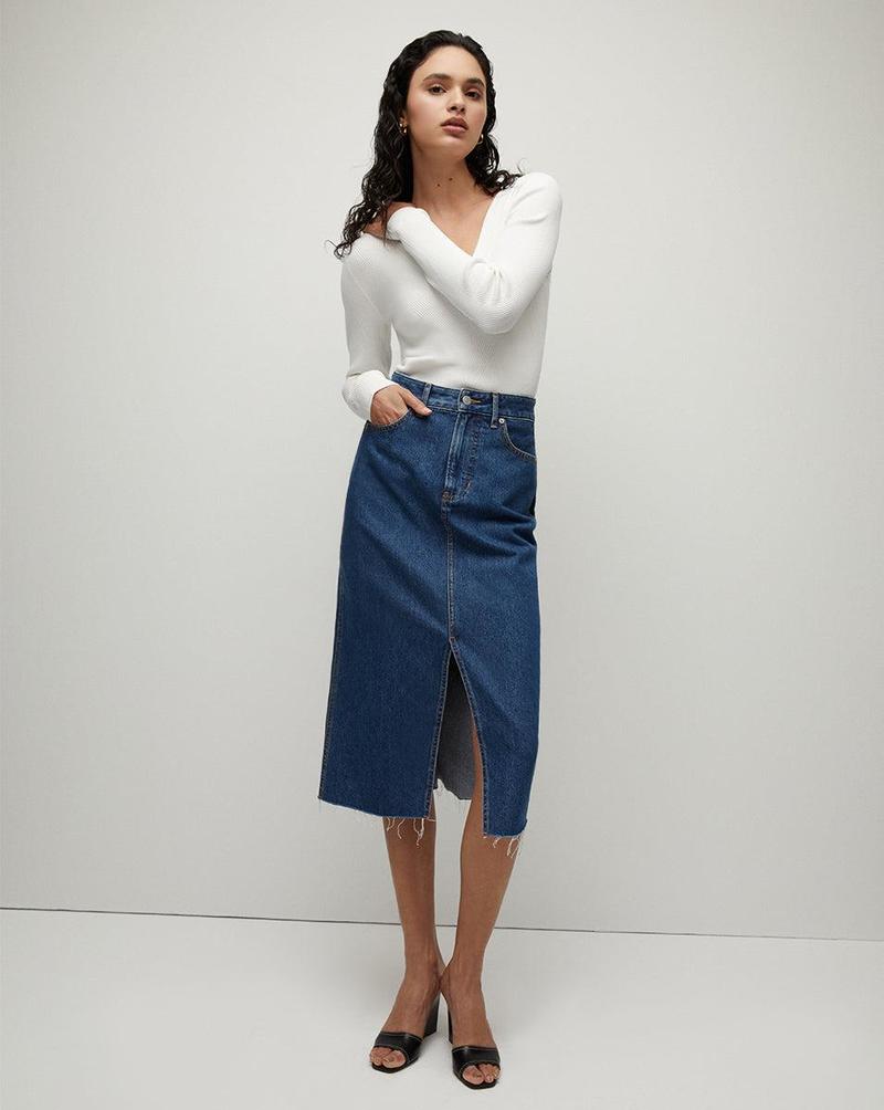 関税,送料無料Veronica Beard Victoriaデニムタイトスカート Victoria Denim Skirt - Stoned Bright Blue | Garmentory