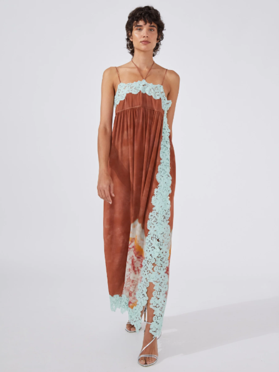 Hayley Menzies Tie Dye Lace Trim Slip Dress - Terracotta | Garmentory