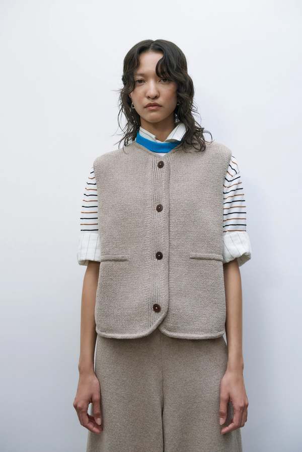 Norma Button Up Waistcoat - Taupe main image 0