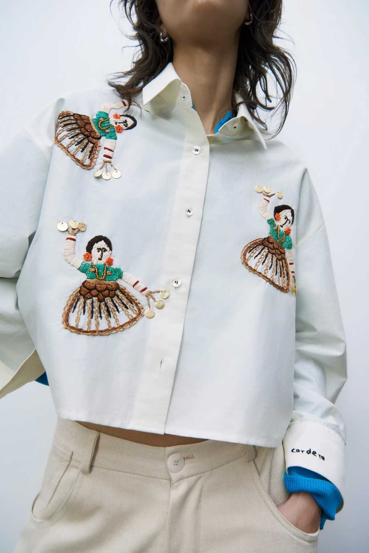 Cordera Danza Hand Embroidered Shirt - White - Image 2 of 6