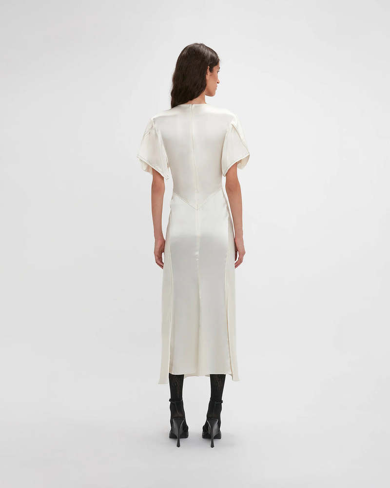 Gathered V-Neck Midi Dress | Garmentory