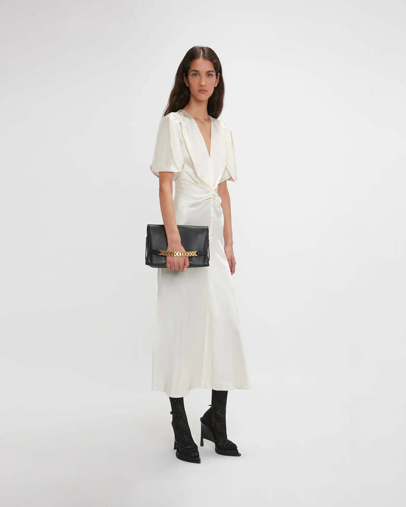 Gathered V-Neck Midi Dress | Garmentory