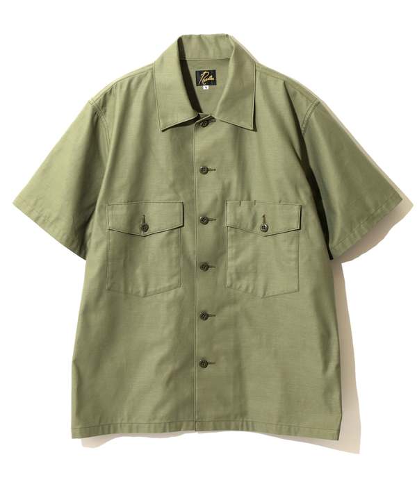 Needles Back Sateen S/S Fatigue Shirt Olive Garmentory