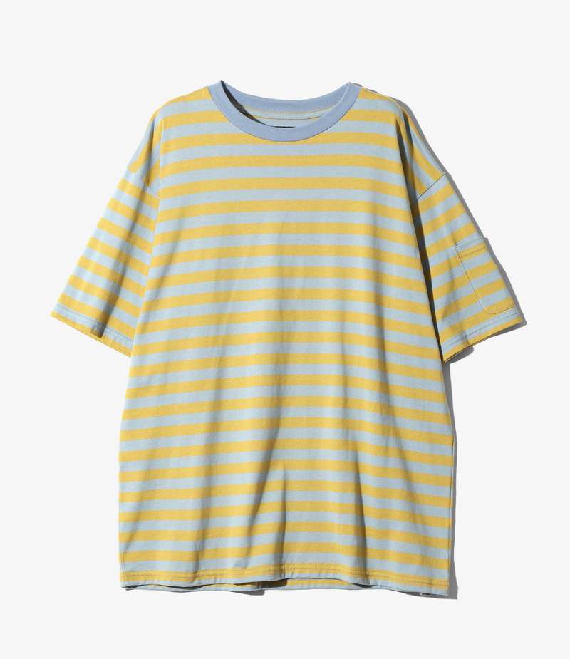Needles Cotton Stripe Jersey S/S Crew Neck Tee - Sax/Yellow