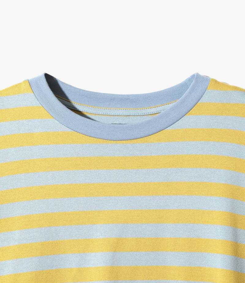 Needles Cotton Stripe Jersey S/S Crew Neck Tee - Sax/Yellow