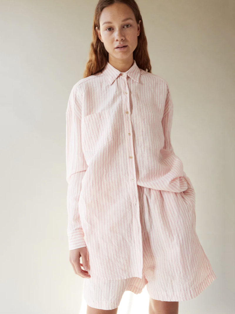 Caron Callahan Francine Linen Shirt - Pink Stripe Caron Callahan Francine Linen Shirt - Pink Stripe