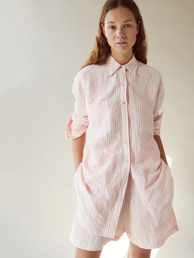Caron Callahan Francine Linen Shirt - Pink Stripe Caron Callahan Francine Linen Shirt - Pink Stripe