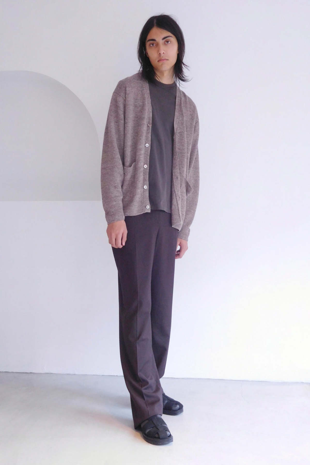 Batoner Washed High Count Linen V Cardigan - Brown | Garmentory