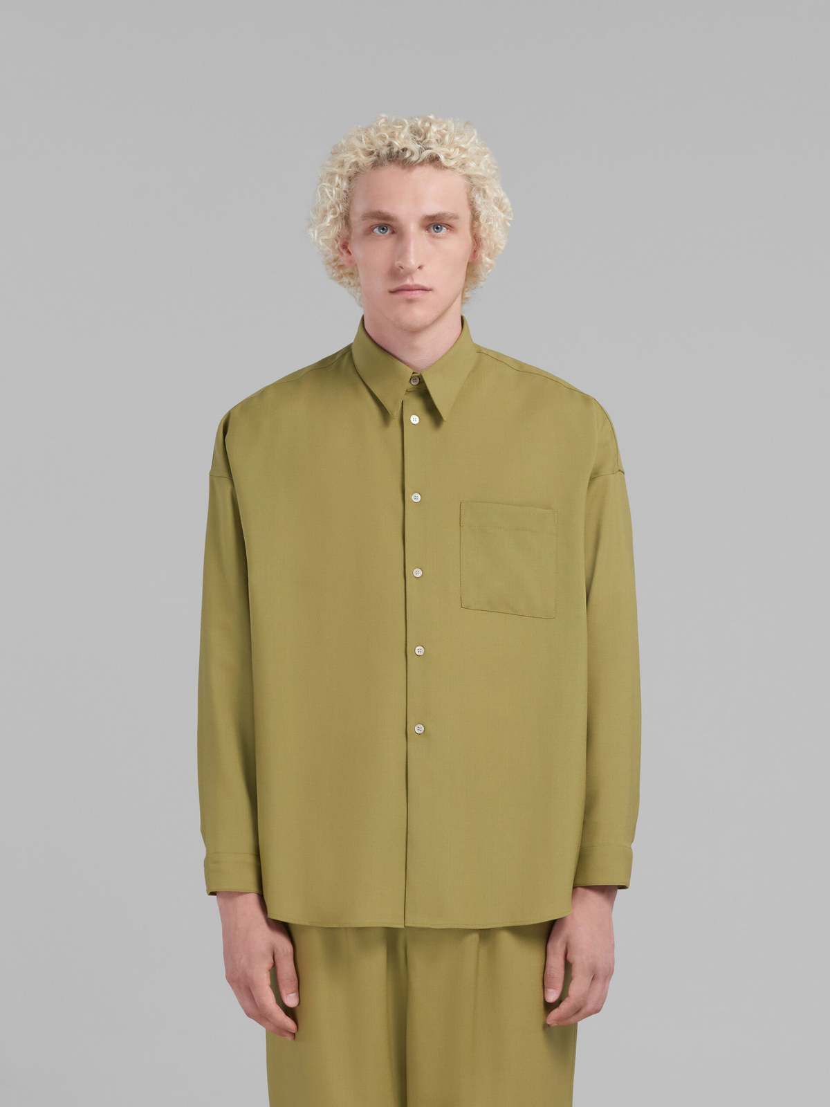 Marni Tropical Wool Boxy Shirt - Lime | Garmentory