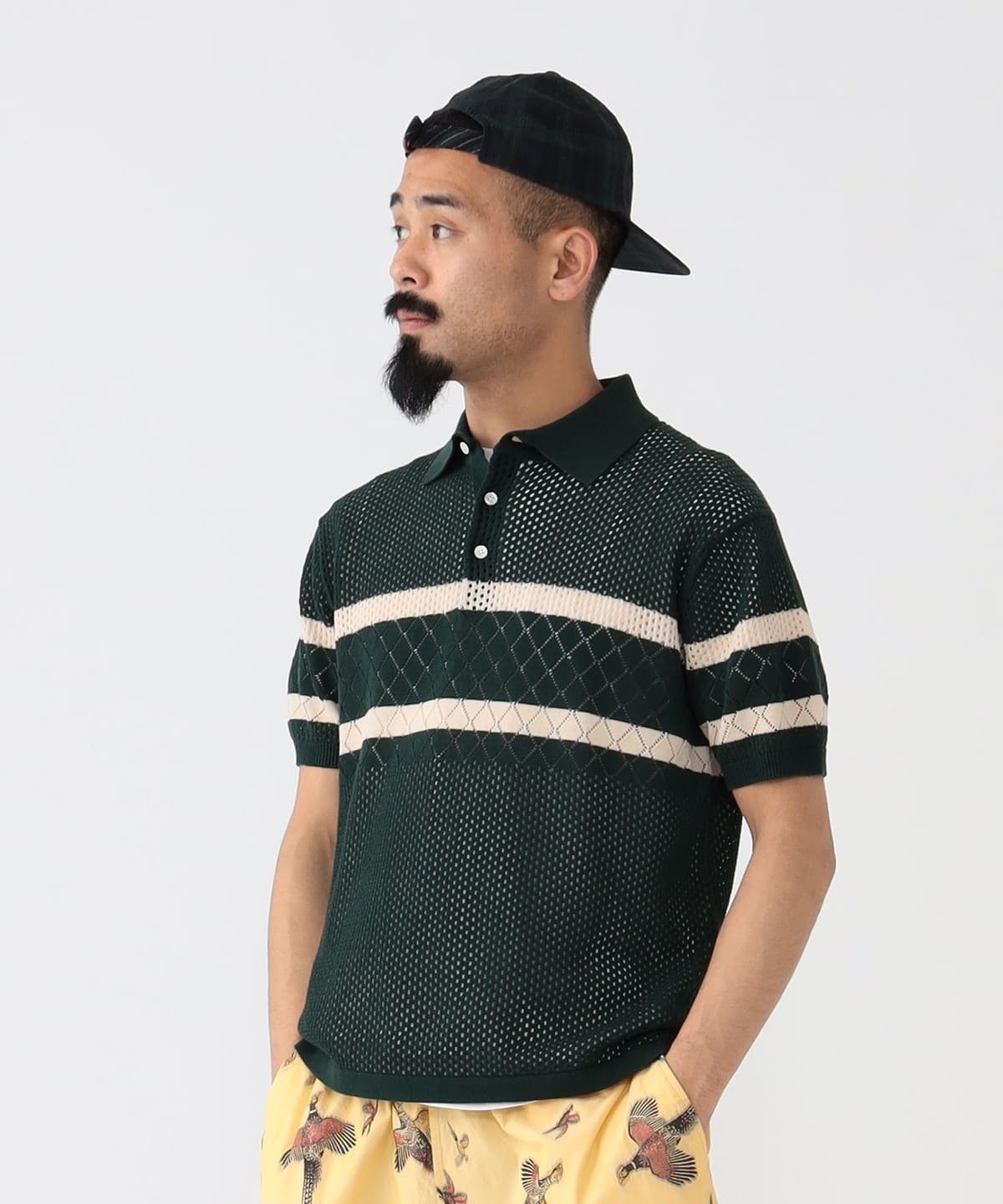 Beams Plus Knit Polo Mesh - Stripe Navy | Garmentory