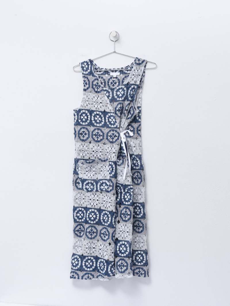 Engineered Garments Wrap Vest Polyester Crochet Dress - Blue/Grey  