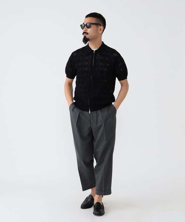 Beams Plus Zip Knit Polo Mesh - Black | Garmentory