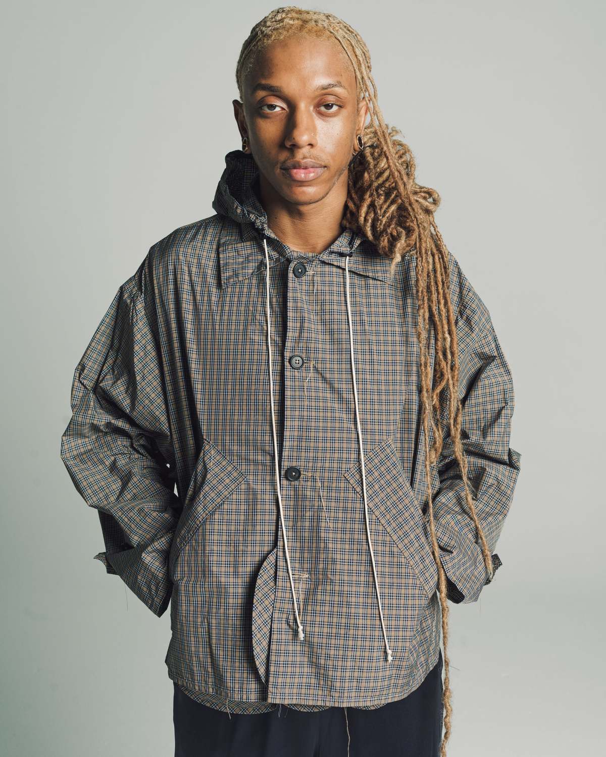 Brown Check Oversized Short Short Mac | Garmentory