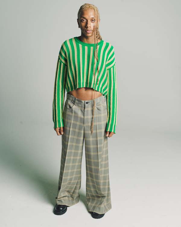 Marni Cropped Knit Sweater - Green/Yellow Stripe