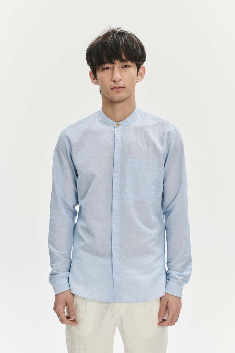 Delikatessen Zen Grandad Collar Shirt Light Blue Garmentory