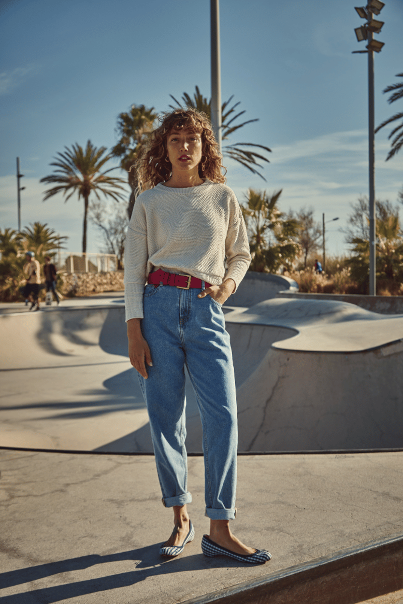 L'ENVERS NELLIE Chevron Organic Cotton Sweater - Neutrals