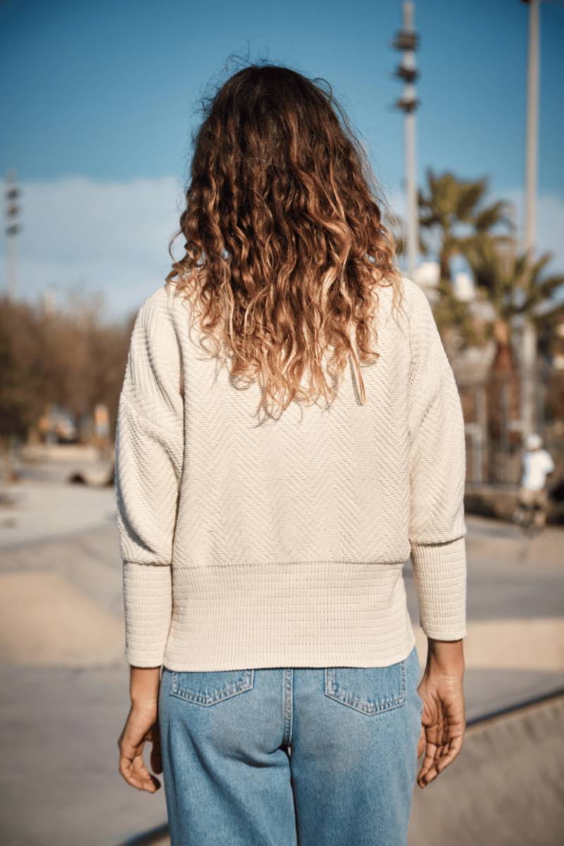 L'ENVERS NELLIE Chevron Organic Cotton Sweater - Neutrals