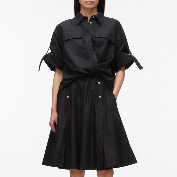 3.1 Phillip Lim Tucked Front Shirt Dress - Black on Garmentory