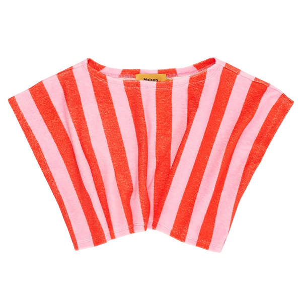Kids Maison Mangostan Child Terry T Shirt - Pink/Red Stripes