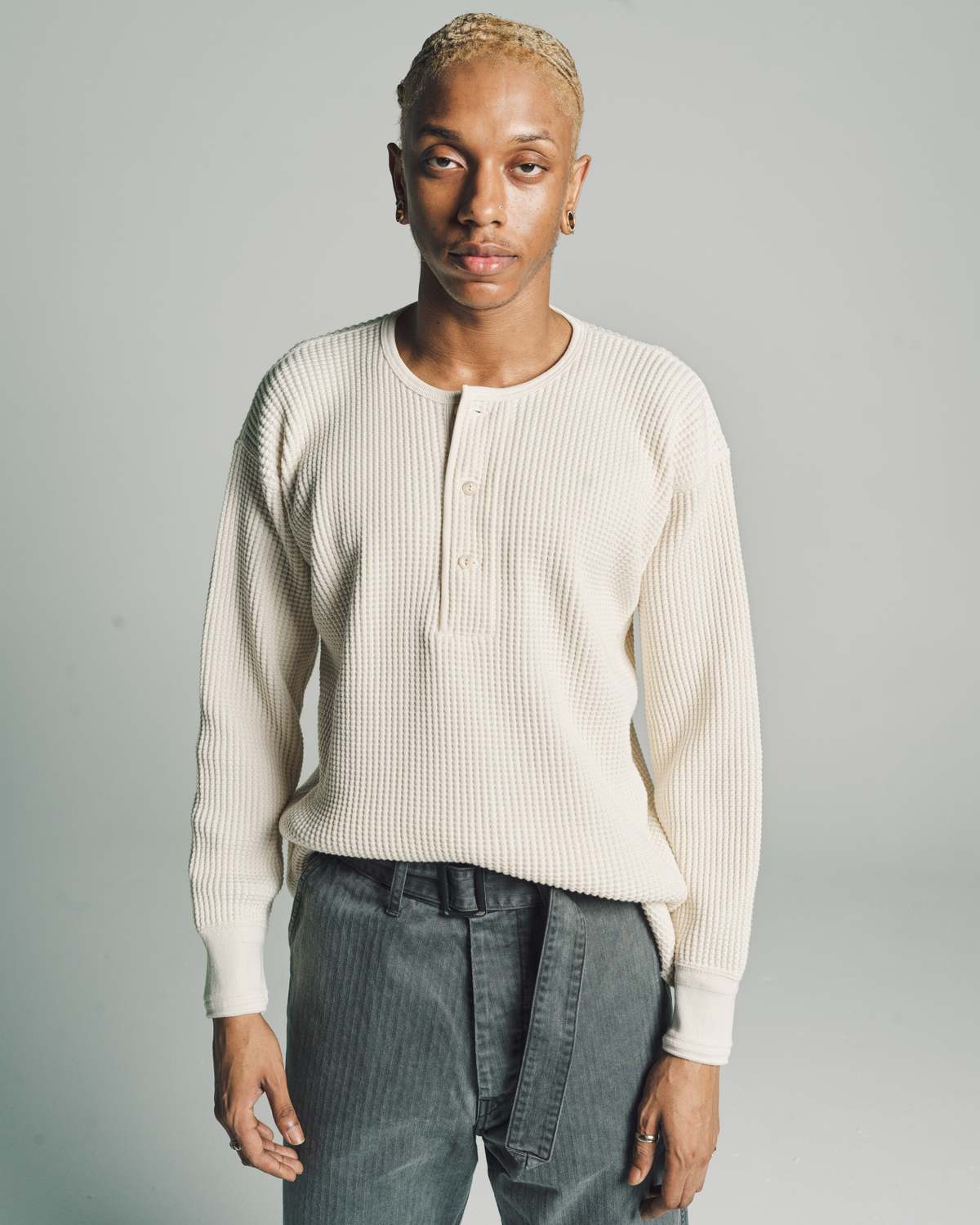 ★ ILLIGO★ HENRY NECK STRIPED TEE Taiga Takahashi Henry Neck Shirt - Ivory | Garmentory