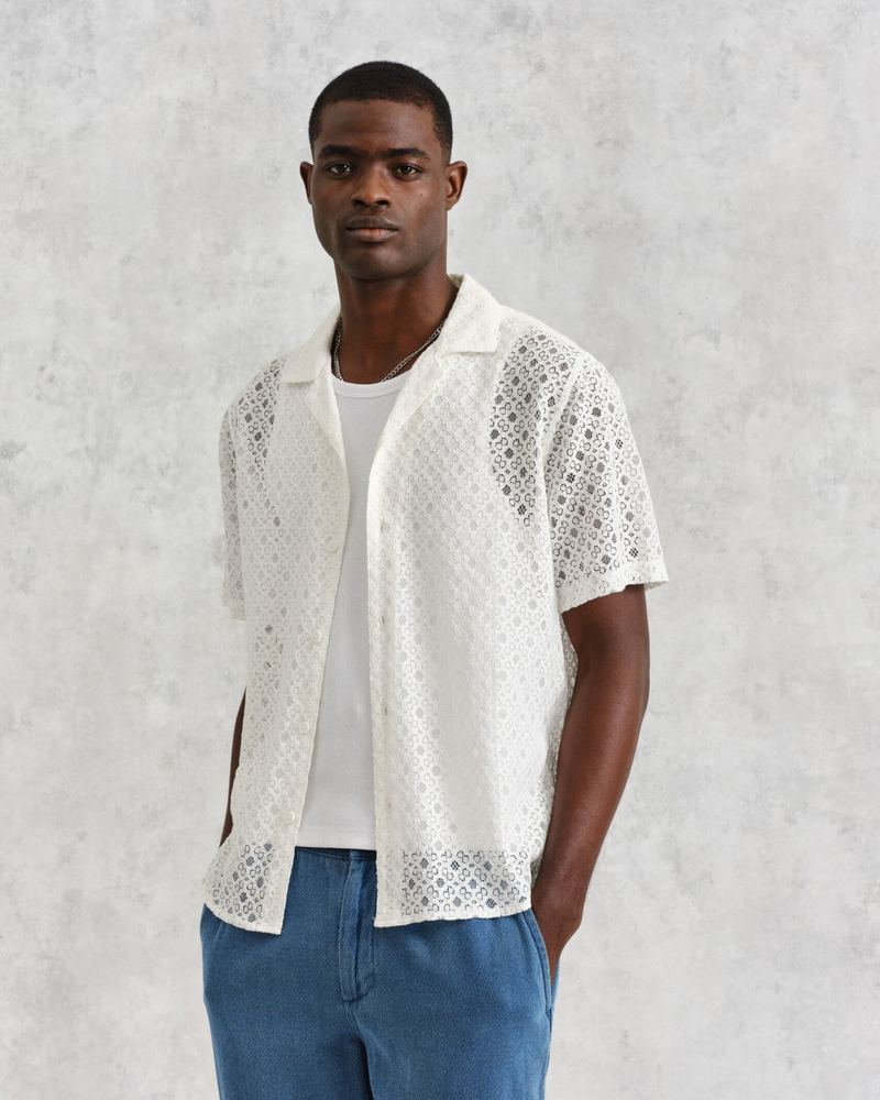 Wax London Corded Lace Didcot Shirt - White Wax London Corded Lace Didcot Shirt - White