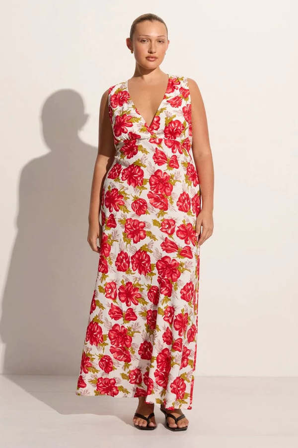 Faithfull the Brand Acacia Midi Dress - Isadora Floral Red | Garmentory