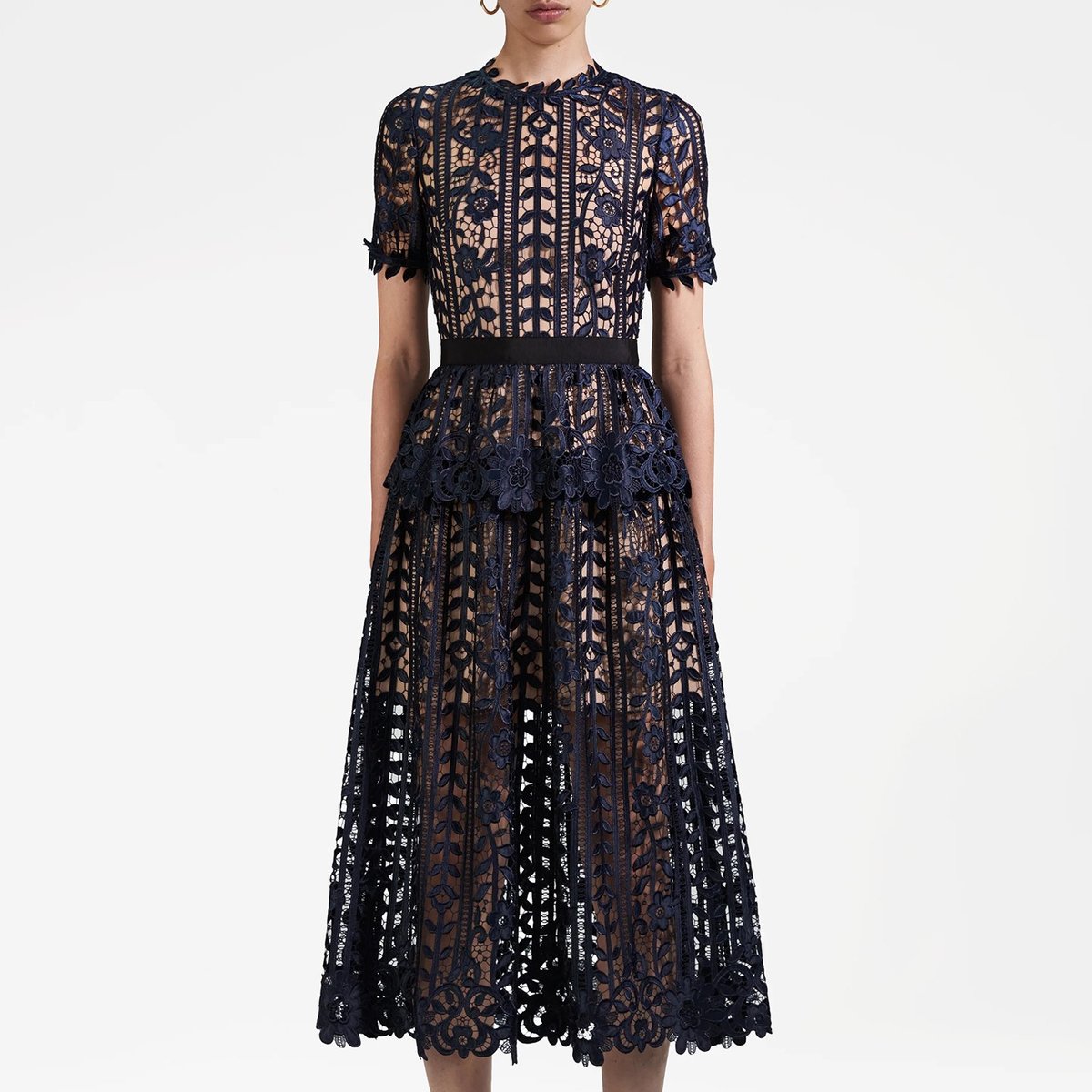 Self-Portrait-Navy-Lace-Midi-